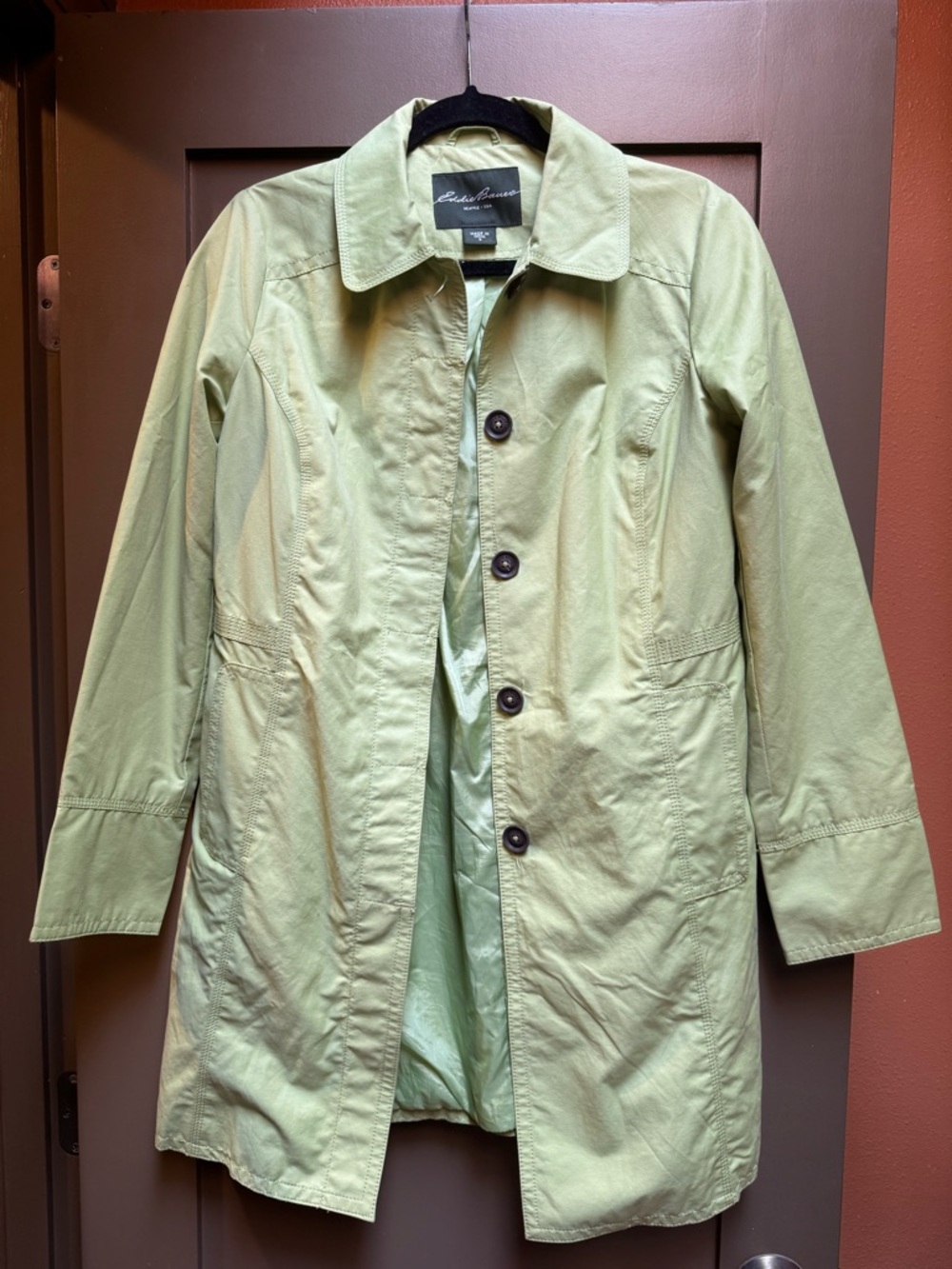 Eddie Bauer lime green lightweight trench jacket Snall